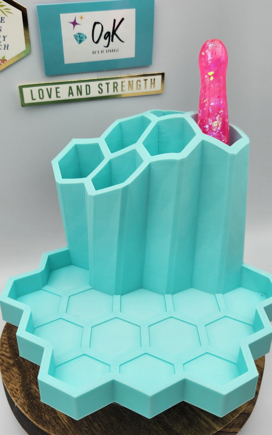 OgK honeycomb diamond painting pen caddy with accessory tray for craft organization