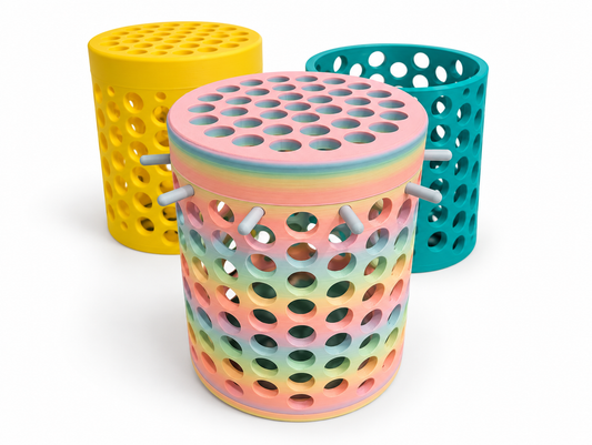 204-capacity diamond painting jar towers in pastel rainbow, yellow and teal on a white background