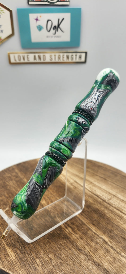 Hand Turned Green Fordite Diamond Painting Pen