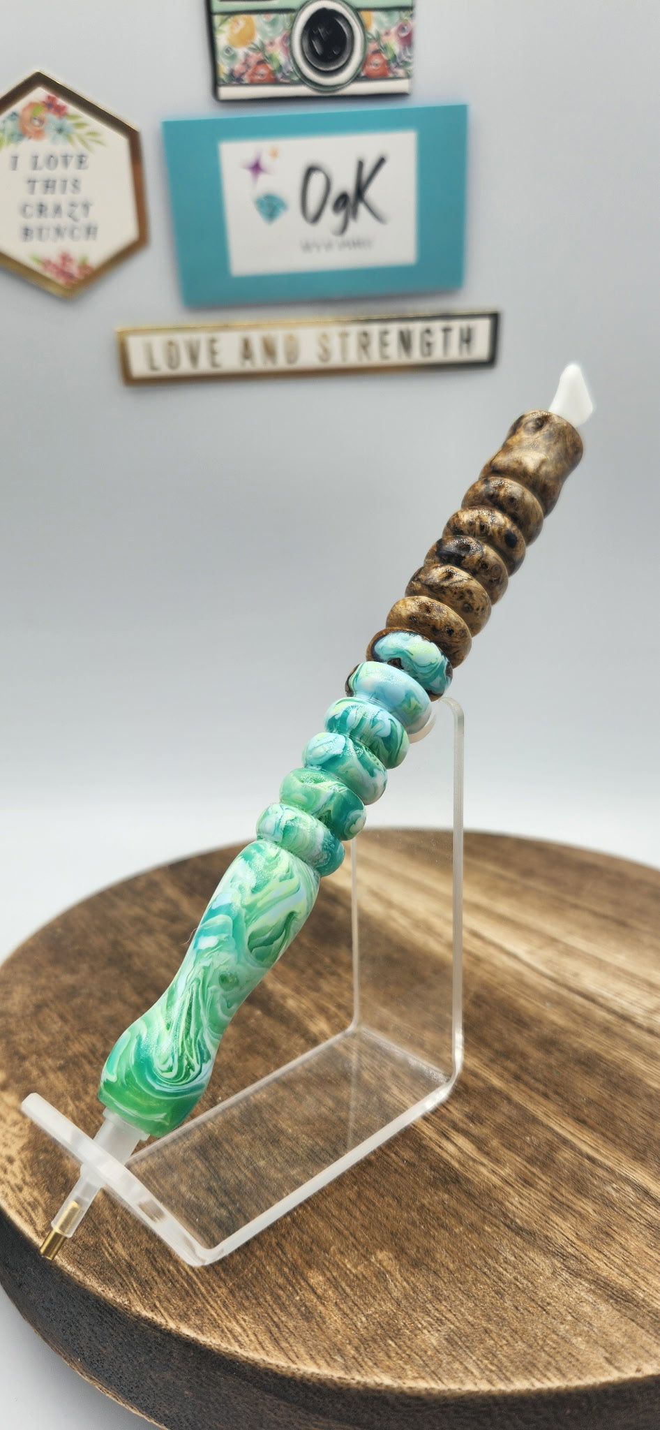 Hand Turned Green Marble Wood Hybrid  Diamond Painting Pen