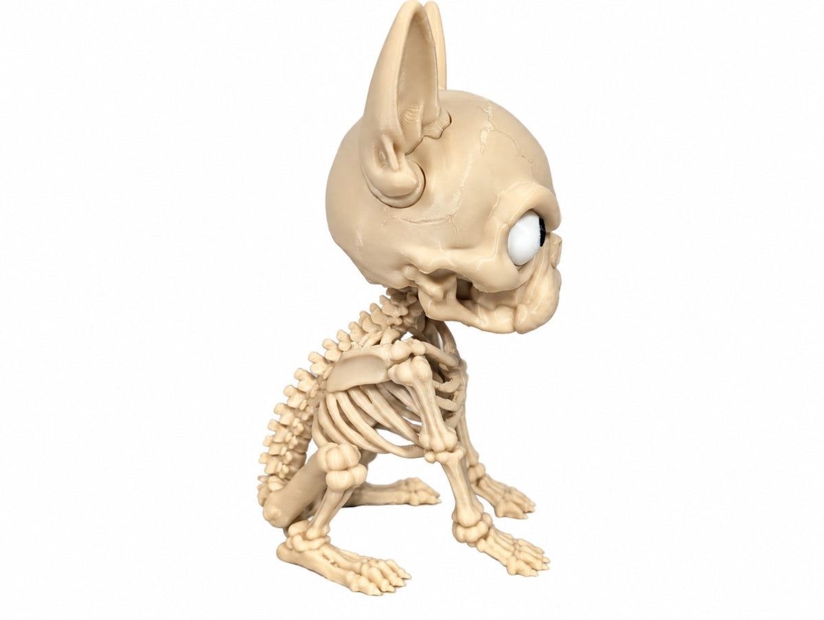 Boney Grumpy Dog skeleton figurine side view