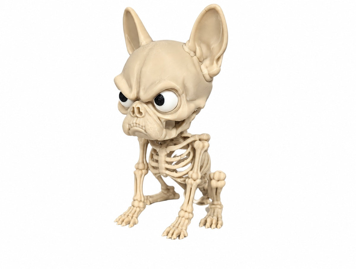 Boney Grumpy Dog skeleton figurine three-quarter view