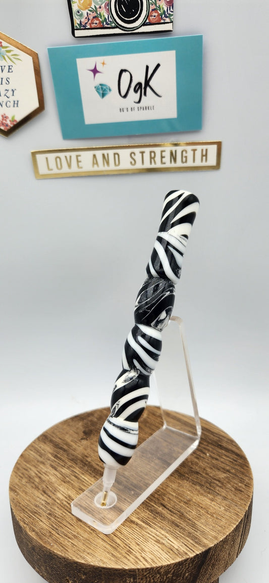 OgK Monochrome Swirl custom hand turned diamond painting pen
