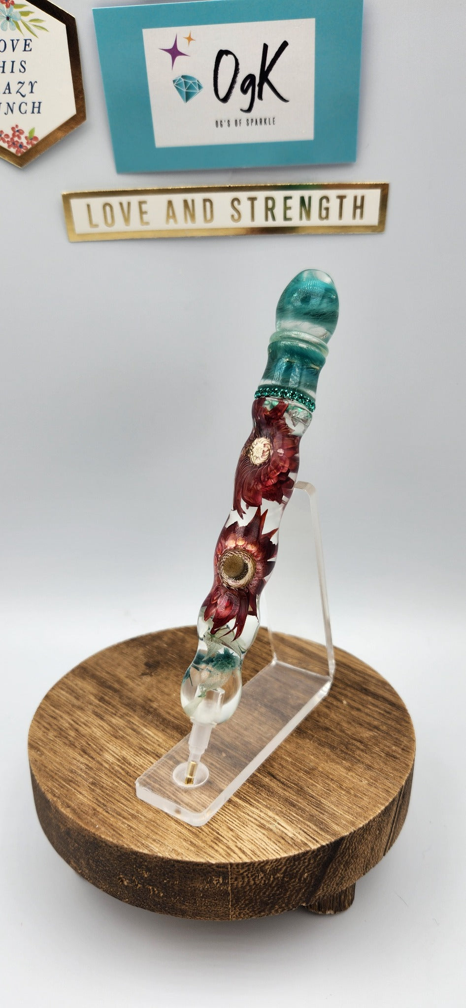 OgK Teal Crimson Botanica custom hand turned diamond painting pen